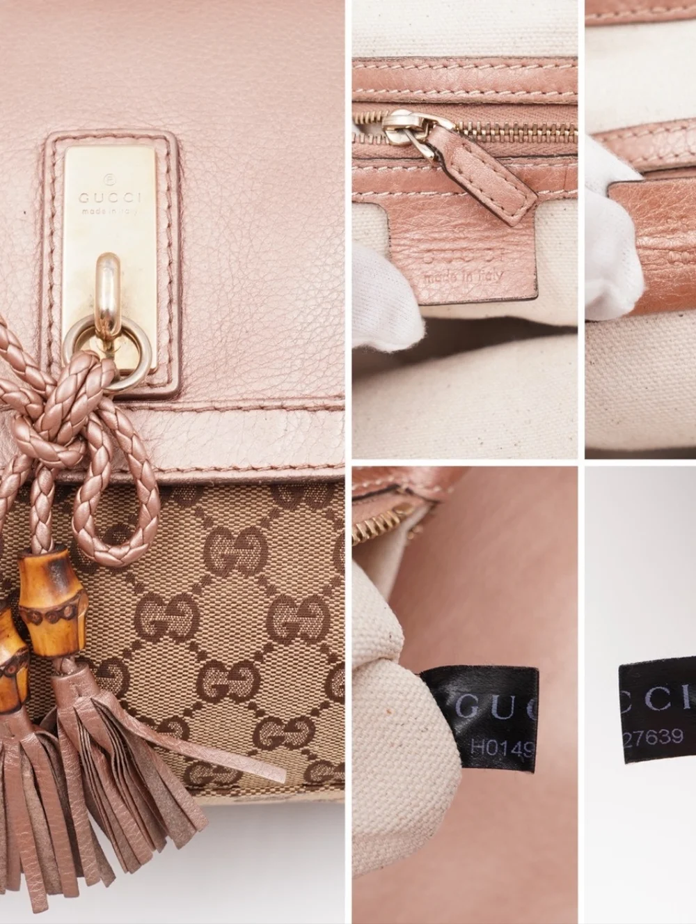 CH28 ❤️ GUCCI Monogram Bella Flap Bag Bamboo - Picture 7 of 16